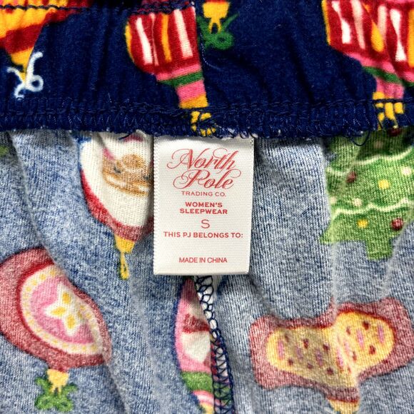 North Pole Trading Co. Pajama Pants Women Small Blue Christmas Tree Sant Flannel - Picture 10 of 15